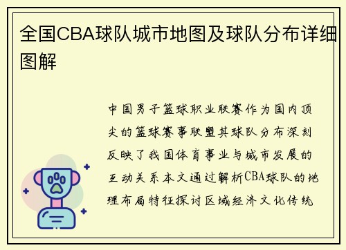 全国CBA球队城市地图及球队分布详细图解